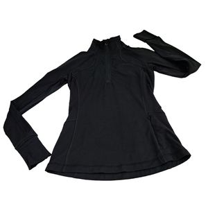 Lululemon Womens Size 4 Black 1/4 Zip Pullover Vented Running Jacket Finger Flip